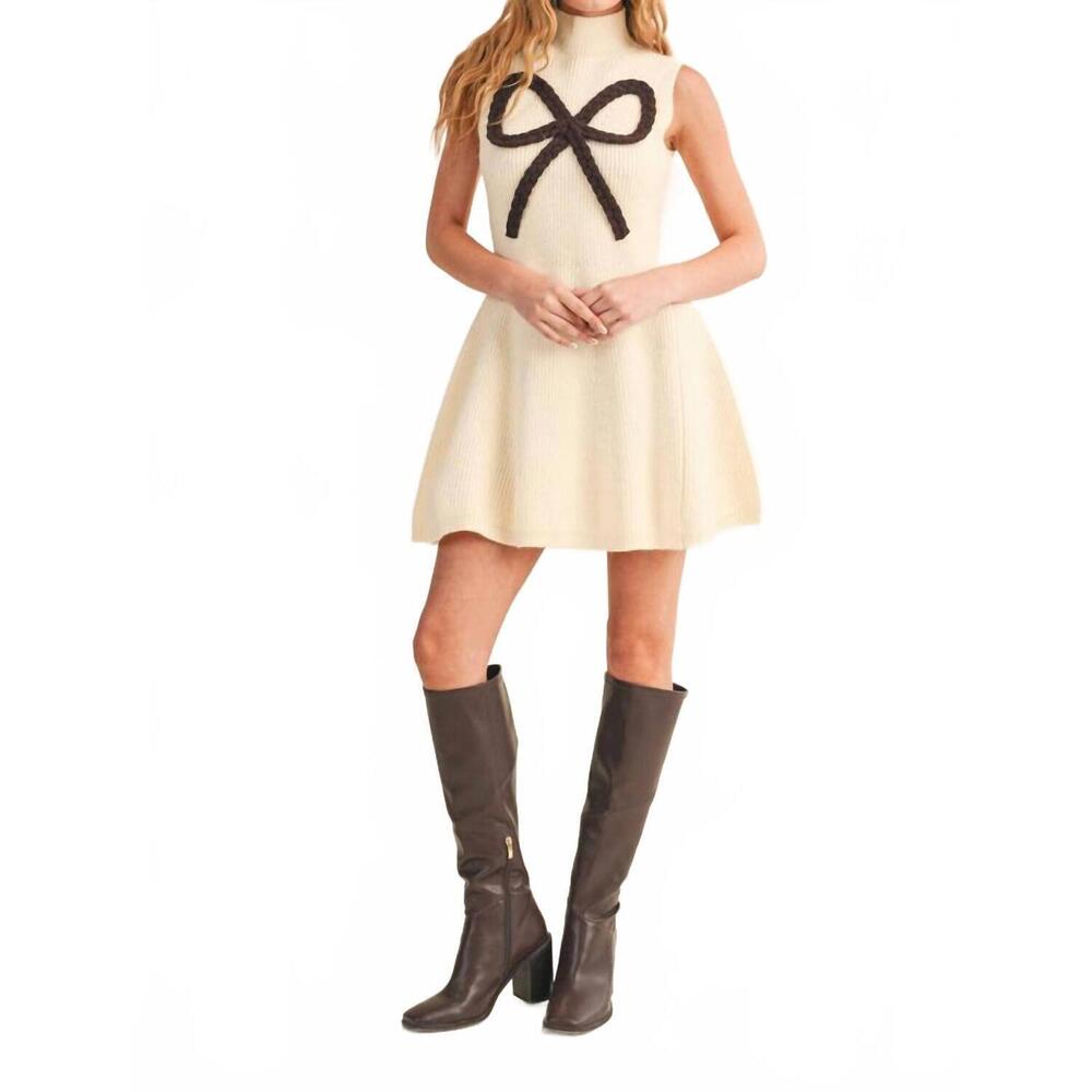 NEW KLESIS bow on top sweater dress in cream - Picture 6 of 6
